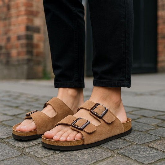 UpHeave Men Suede Leather Slippers - Warm Beige