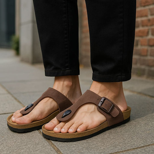 UpHeave Men Suede Leather Slippers/Sandals - Classic Brown