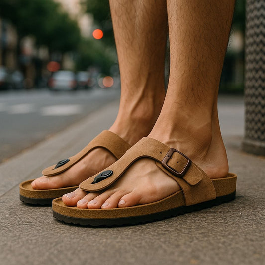 UpHeave Men Suede Leather Slippers/Sandals - Warm Beige