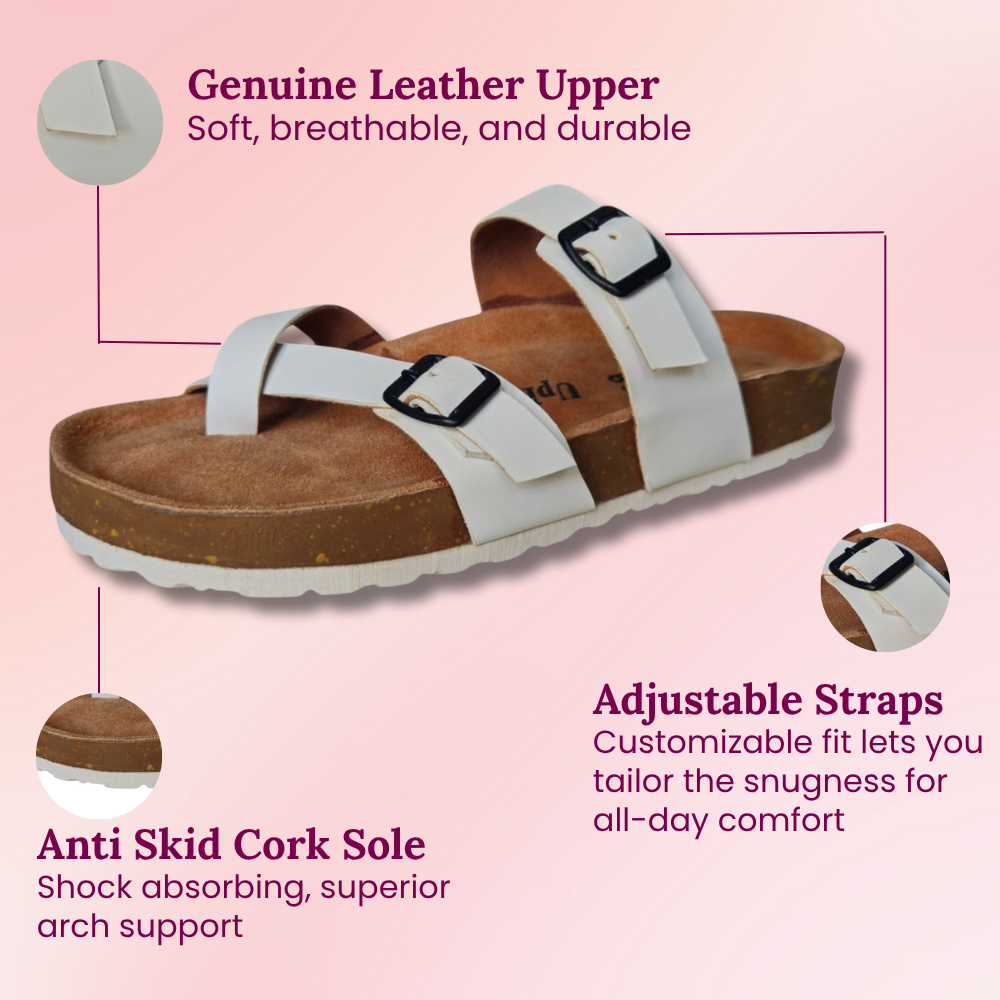 UpHeave Women’s Genuine Leather Slippers - Fresh White