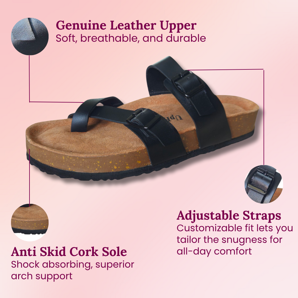 UpHeave Women’s Genuine Leather Slippers - Jet Black