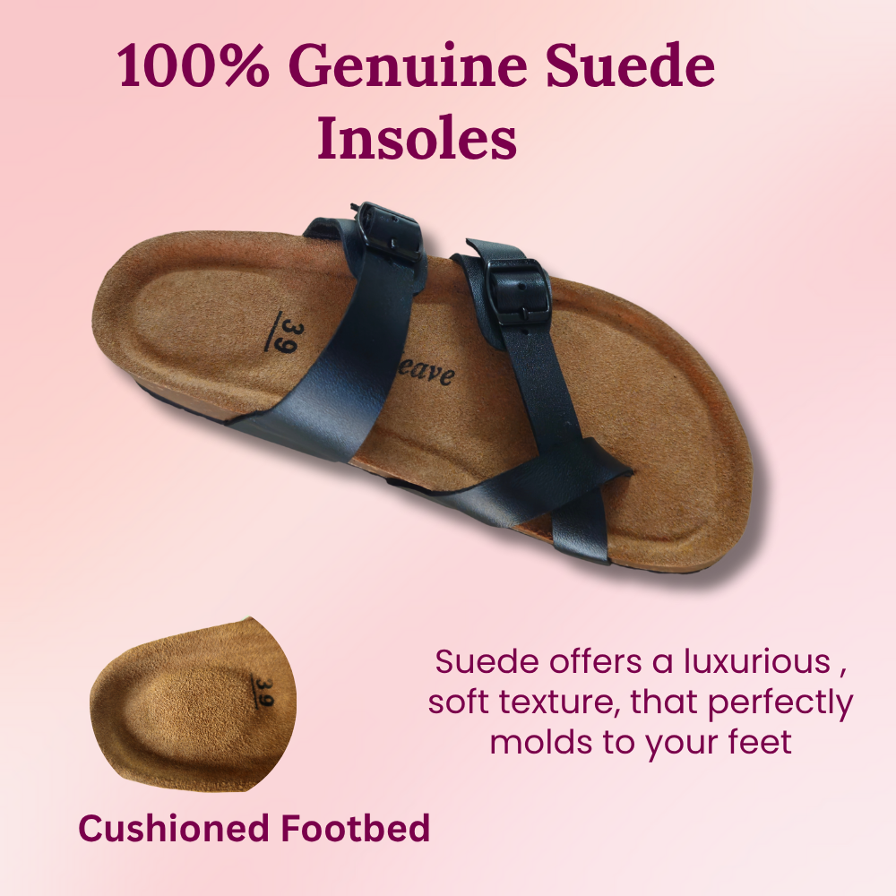 UpHeave Women’s Genuine Leather Slippers - Jet Black