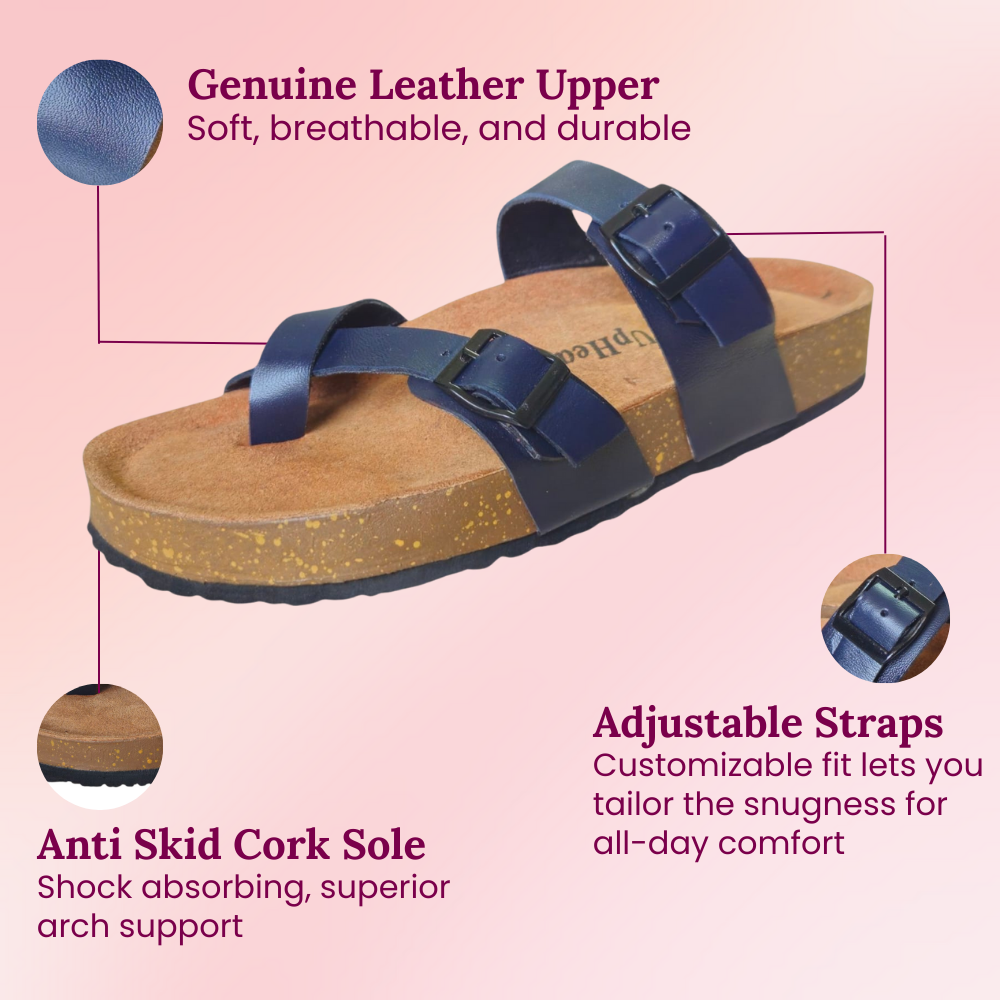 UpHeave Women’s Genuine Leather Slippers - Midnight Navy