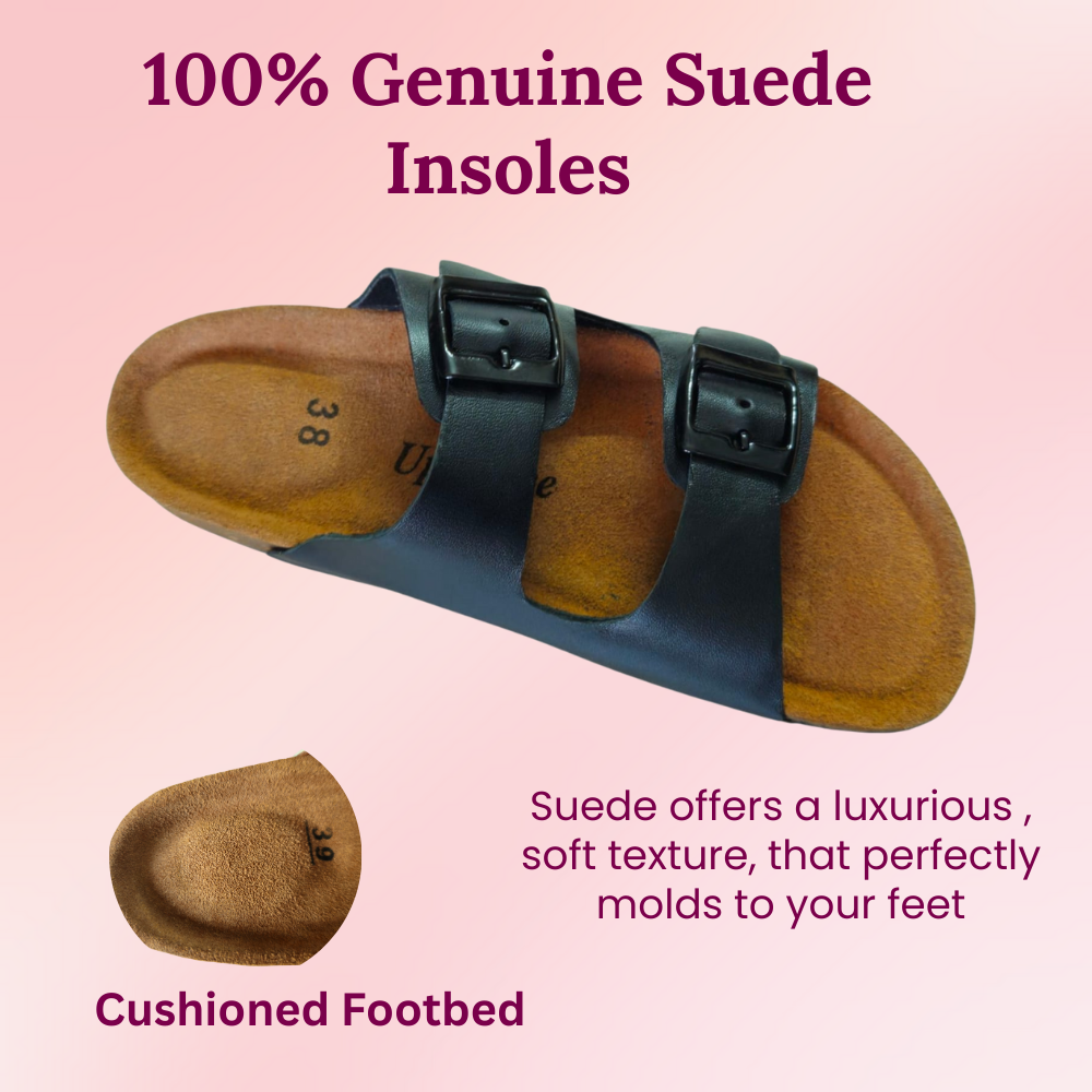 UpHeave Women’s Genuine Leather Slippers - Jet Black