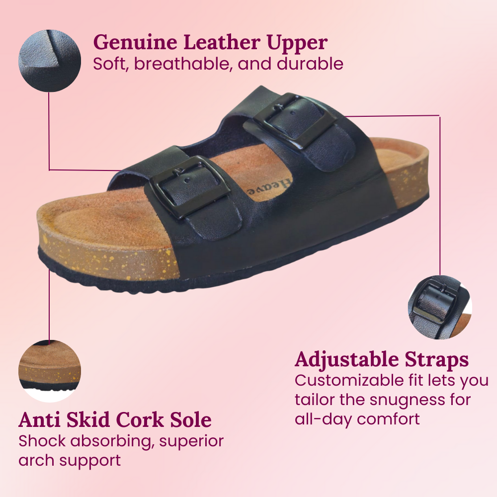 UpHeave Women’s Genuine Leather Slippers - Jet Black