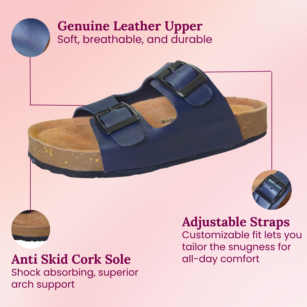 UpHeave Women’s Genuine Leather Slippers - Midnight Navy