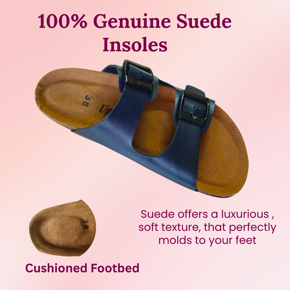 UpHeave Women’s Genuine Leather Slippers - Midnight Navy