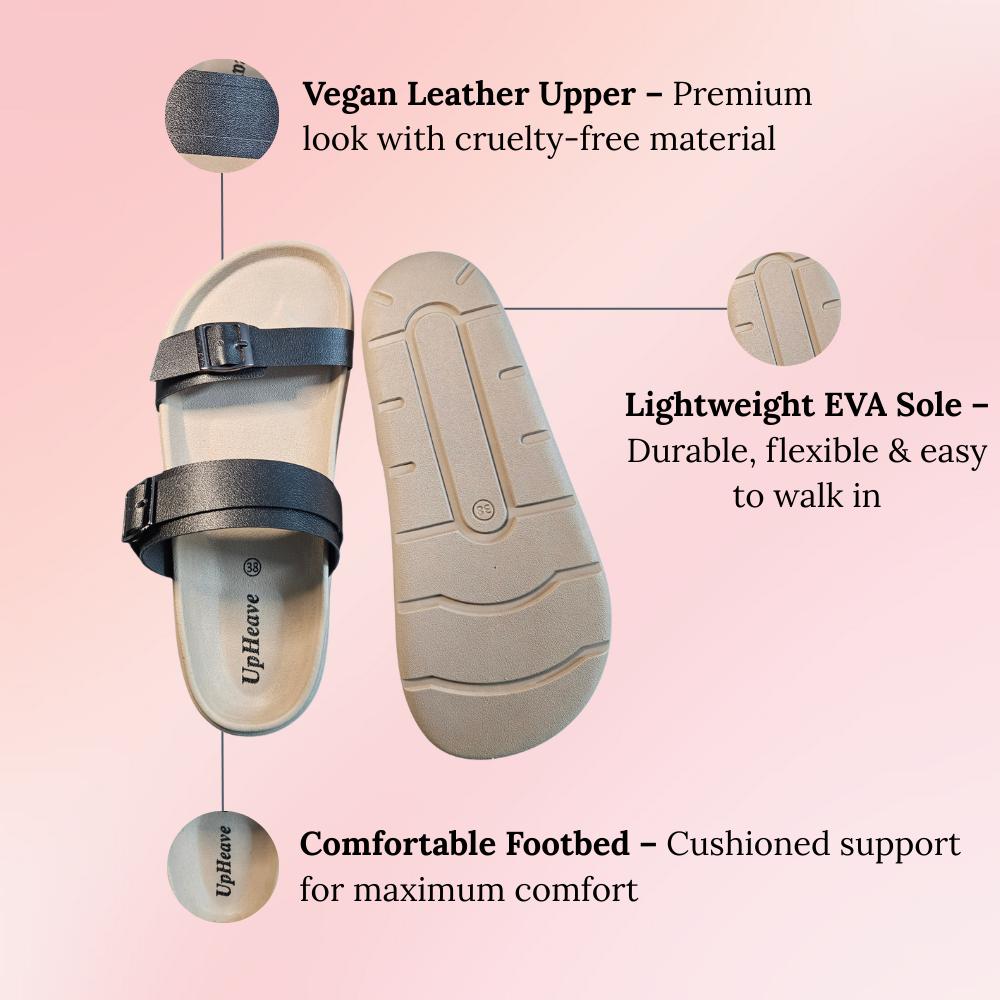 Women’s Vegan Leather Flat Sandals - Black