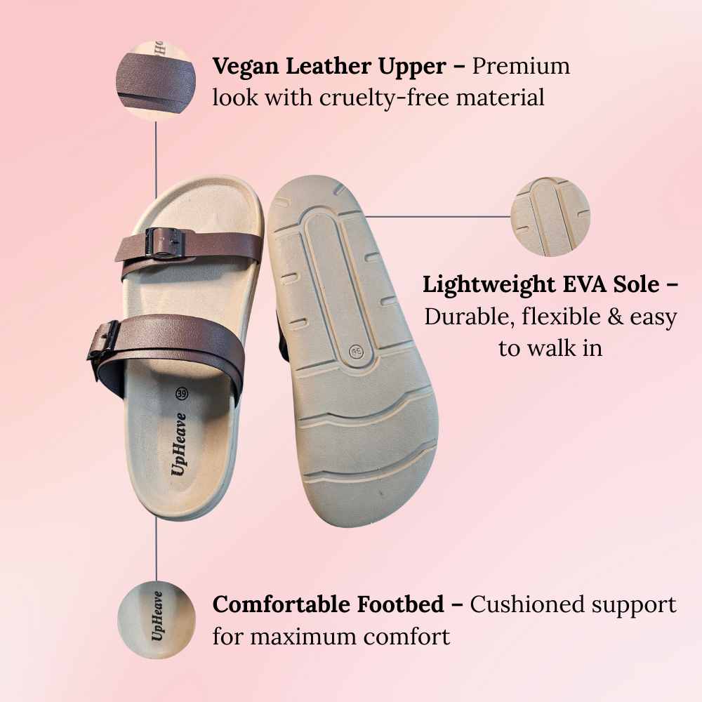 Women’s Vegan Leather Flat Sandals - Brown