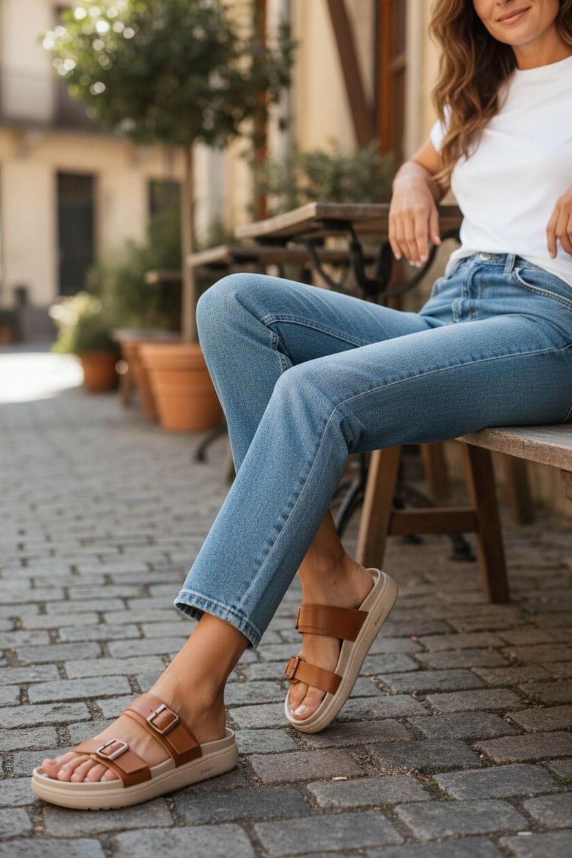 Women’s Vegan Leather Flat Sandals - Tan