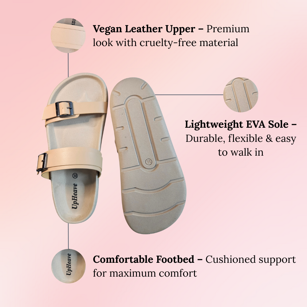 Women’s Vegan Leather Flat Sandals - Beige