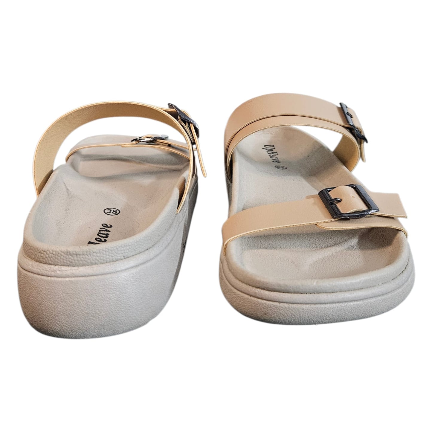Women’s Vegan Leather Flat Sandals - Beige