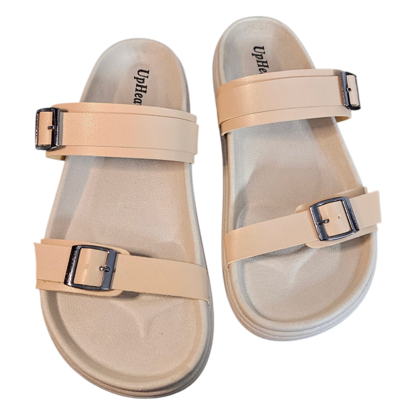 Women’s Vegan Leather Flat Sandals - Beige